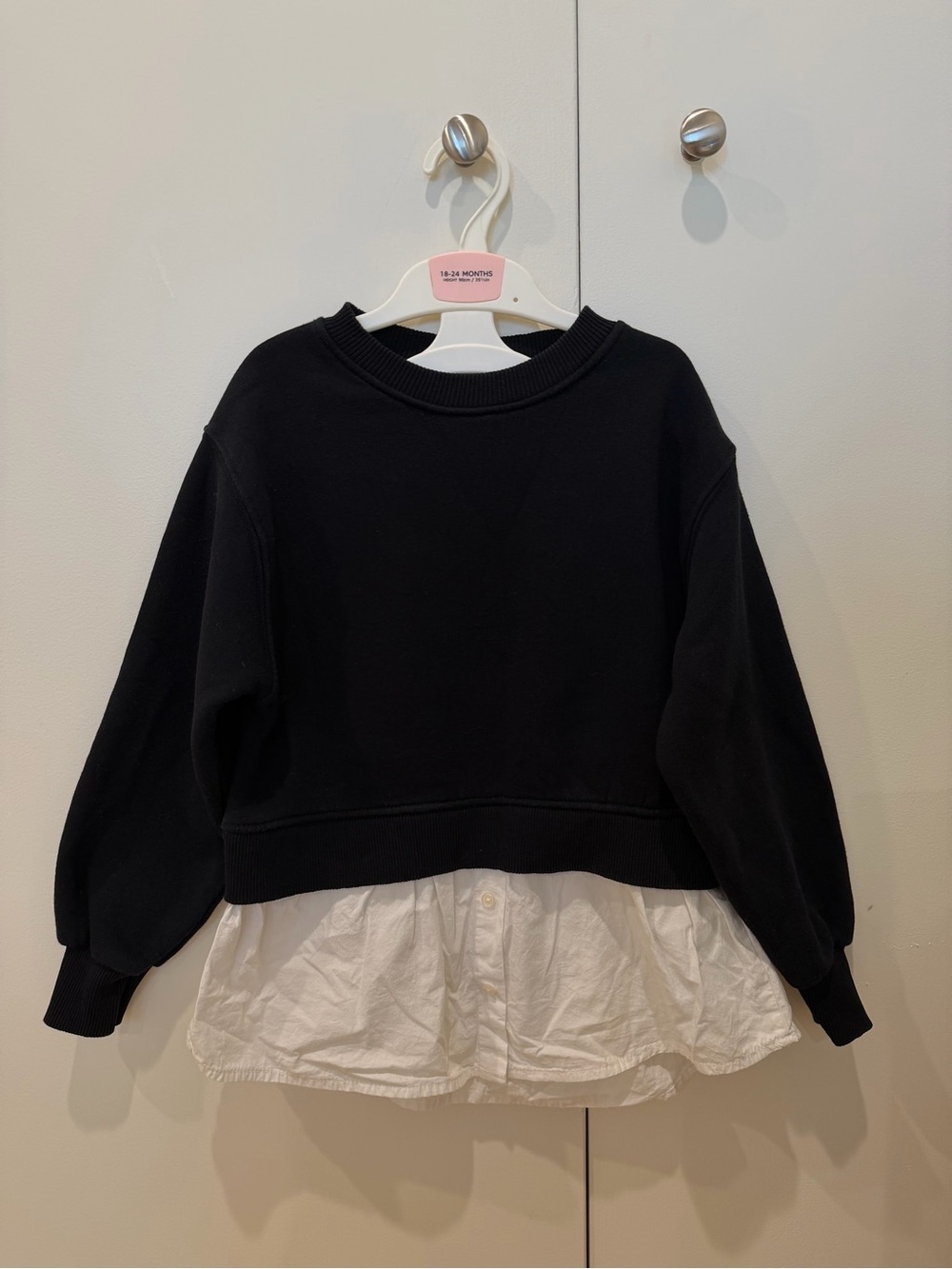 Zara Black Sweatshirt with White Shirt Hem